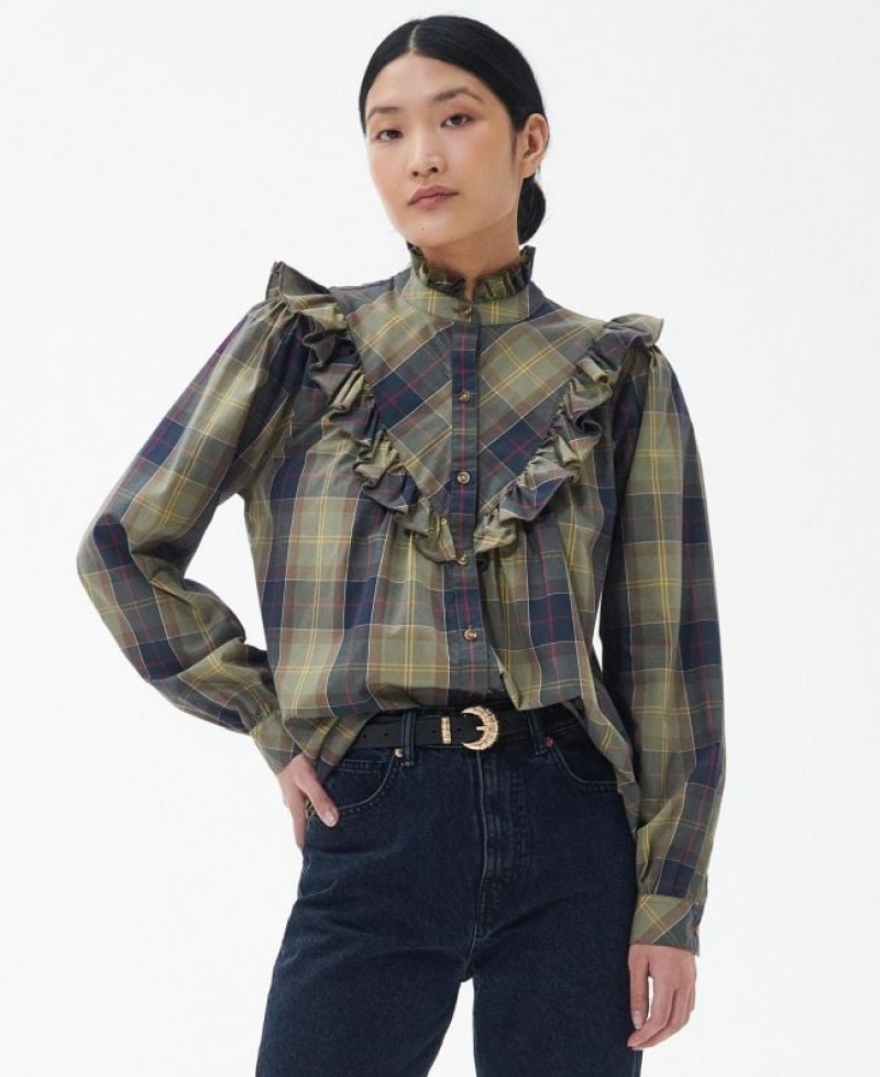 Olive / Navy Women Barbour Holwick Shirts | US-9124DJVPU