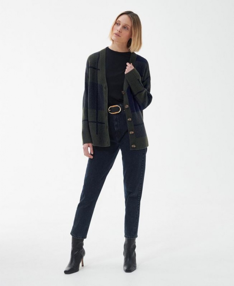 Olive / Navy Women Barbour Marie Cardigan | US-7082ABCQH