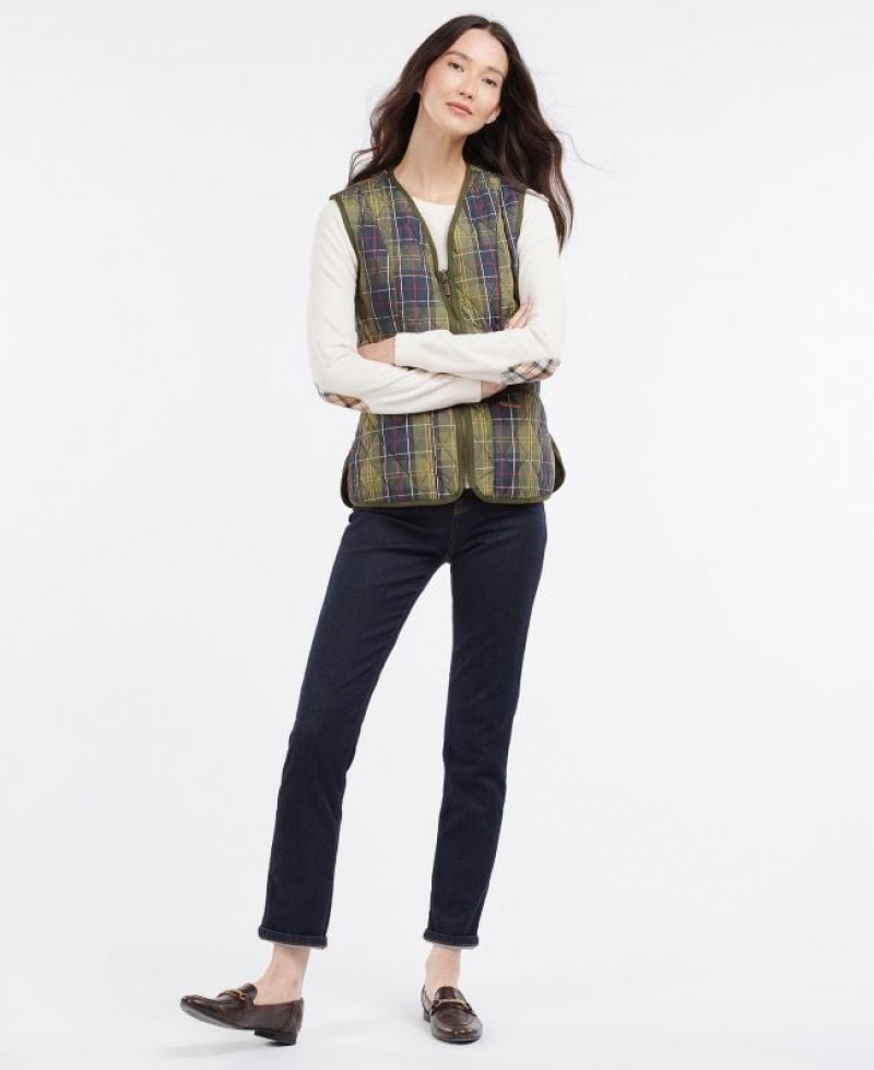 Olive / Navy Women Barbour Tartan Betty Liner Vest | US-3597ZJVFN