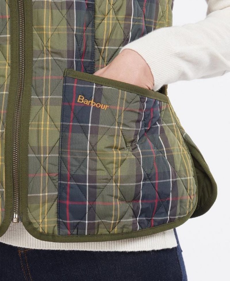 Olive / Navy Women Barbour Tartan Betty Liner Vest | US-3597ZJVFN