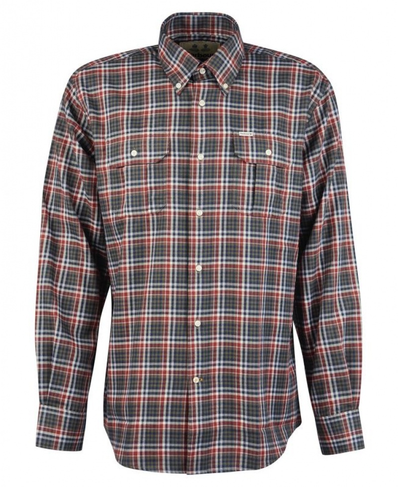 Olive / Navy / Dark Red Men Barbour Eastwood Thermo Weave Shirts | US-4013OIAYW