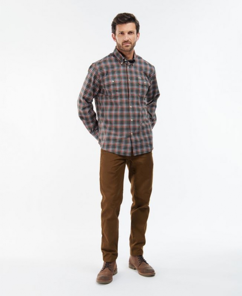 Olive / Navy / Dark Red Men Barbour Eastwood Thermo Weave Shirts | US-4013OIAYW