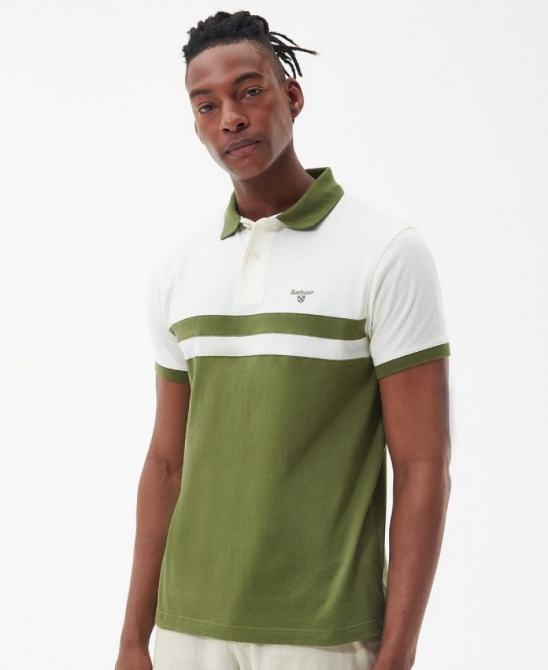 Olive / White Men Barbour Bonnington Polo Shirt | US-5927SYAXJ