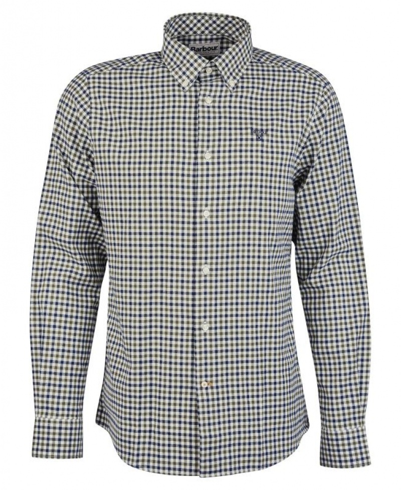 Olive / White / Navy Men Barbour Finkle Tailored Shirts | US-6325SXROZ