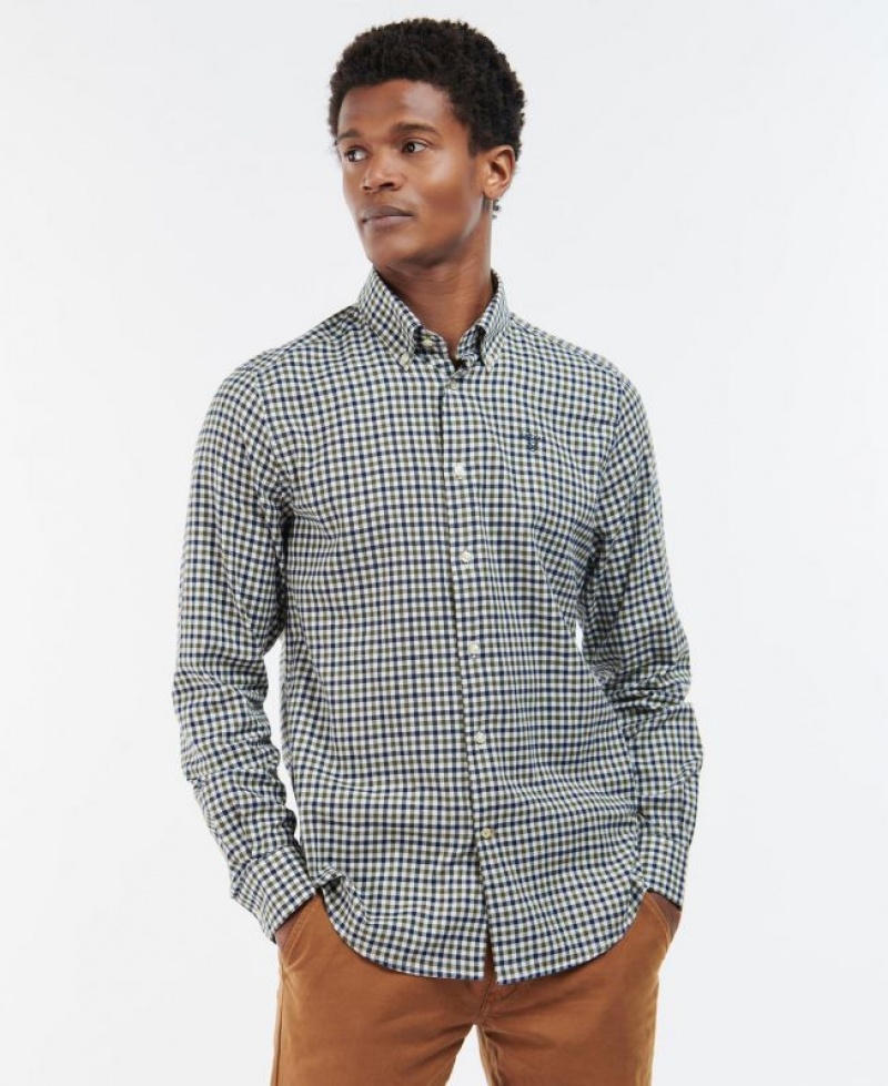 Olive / White / Navy Men Barbour Finkle Tailored Shirts | US-6325SXROZ