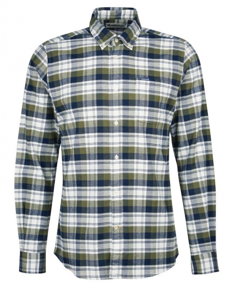 Olive / White / Navy Men Barbour Stonewell Tailored Fit Shirts | US-7236YOEDB