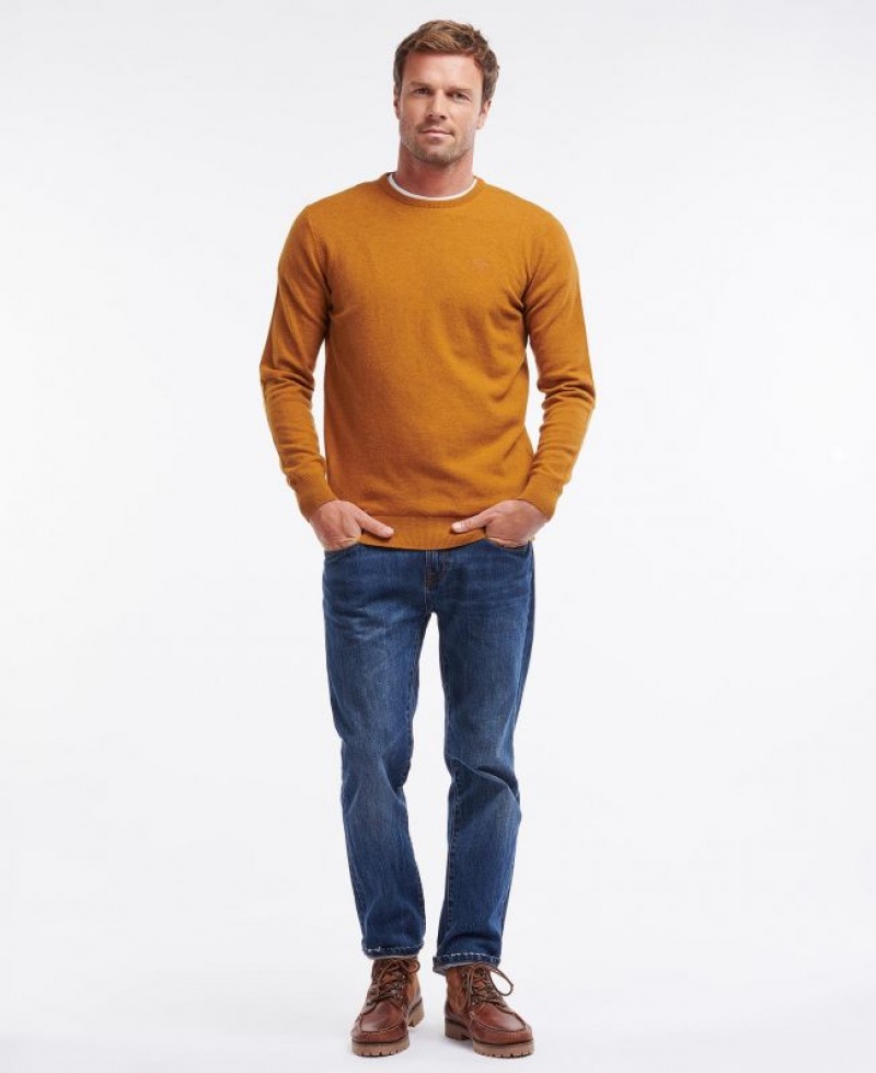 Orange Men Barbour Essential Lambswool Crew Neck Sweatshirt | US-2179FOLSB