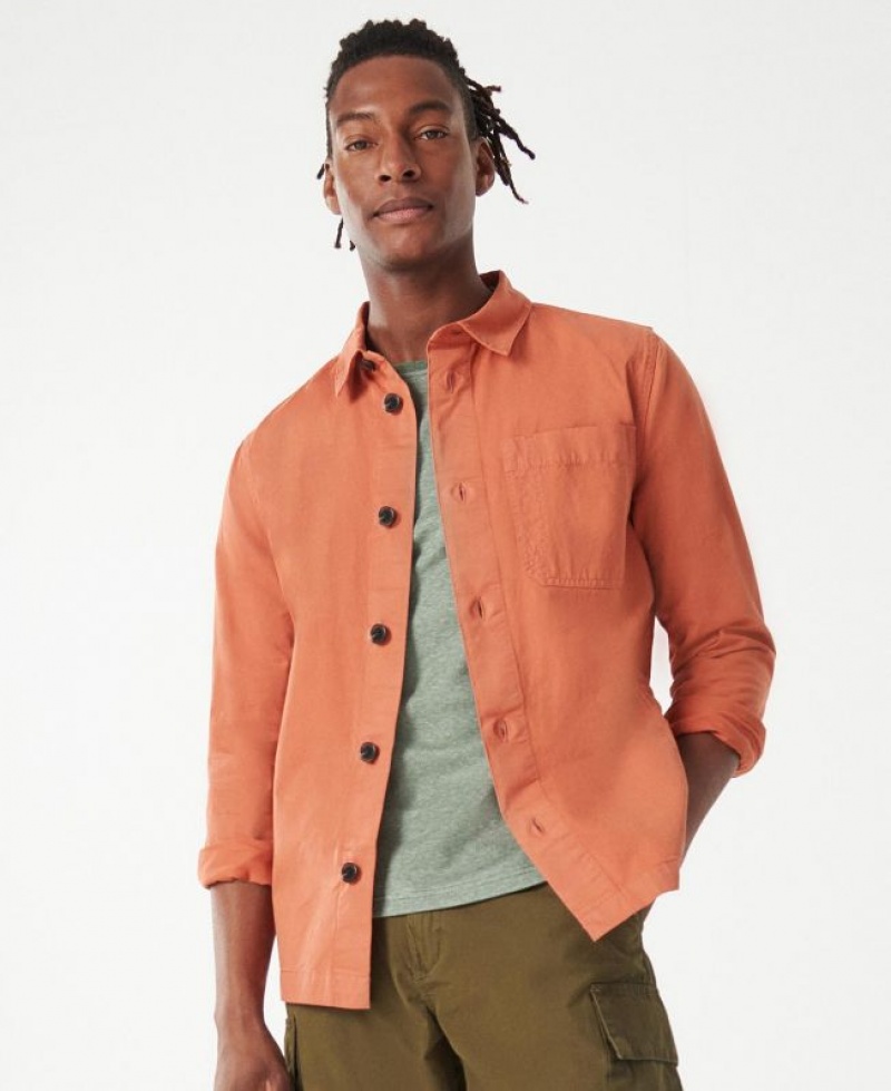 Orange Men Barbour Longshore Overshirt | US-4035QJHOD