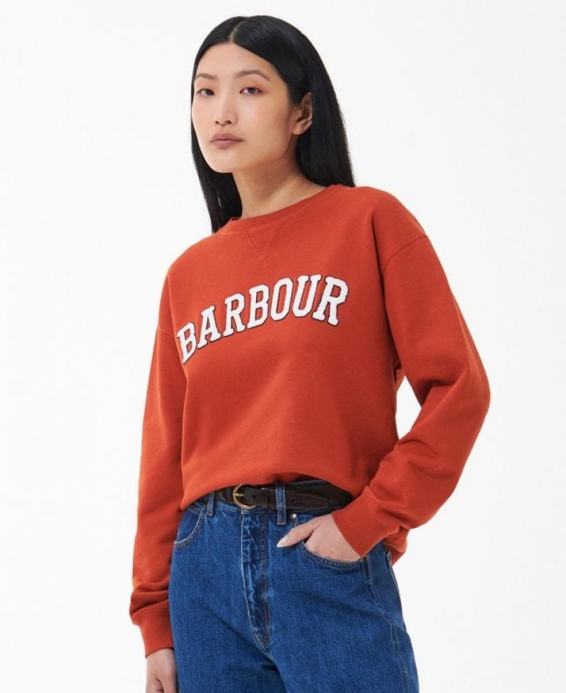 Orange Women Barbour Northumberland Patch Sweatshirt | US-1680DUJQR