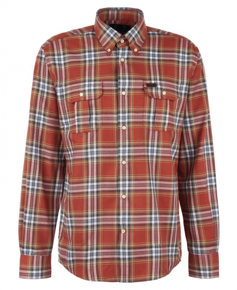 Orange / Navy Men Barbour Singsby Thermo Weave Shirts | US-8342GEPUN