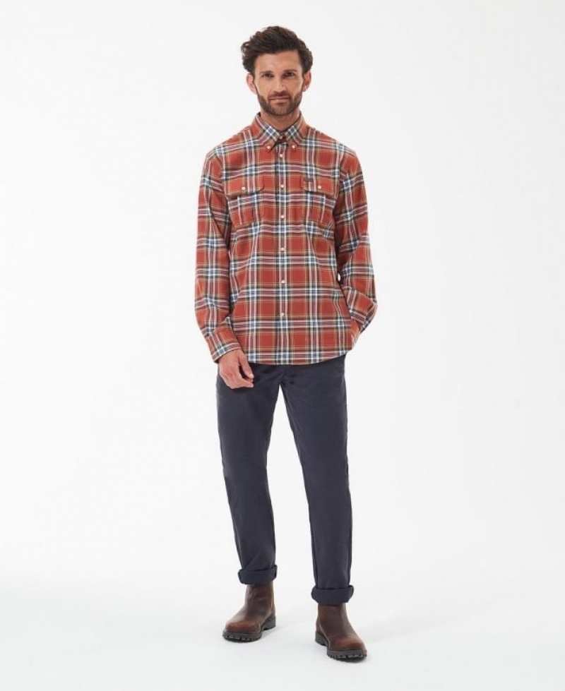 Orange / Navy Men Barbour Singsby Thermo Weave Shirts | US-8342GEPUN