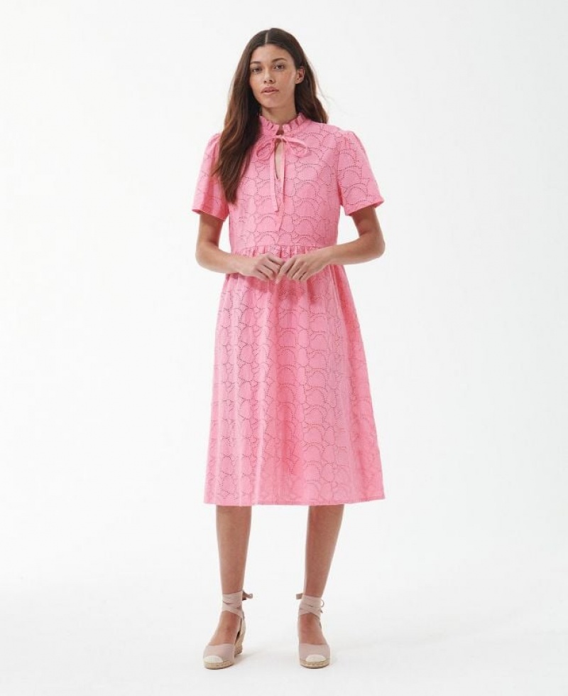 Pink Women Barbour Palmetto Midi Dress | US-0871GYXCI