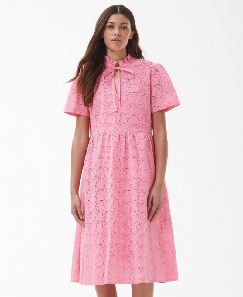 Pink Women Barbour Palmetto Midi Dress | US-0871GYXCI