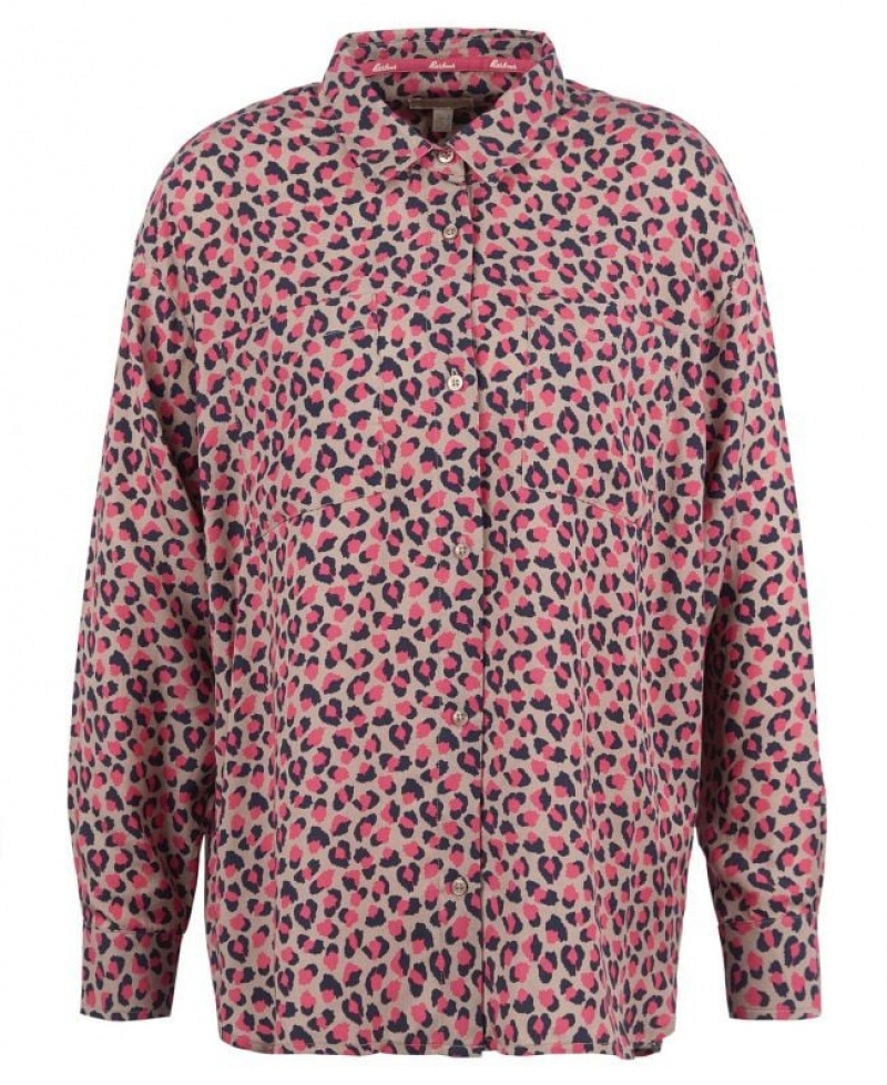 Pink / Navy Women Barbour Kingsley Shirts | US-4359PNAOJ