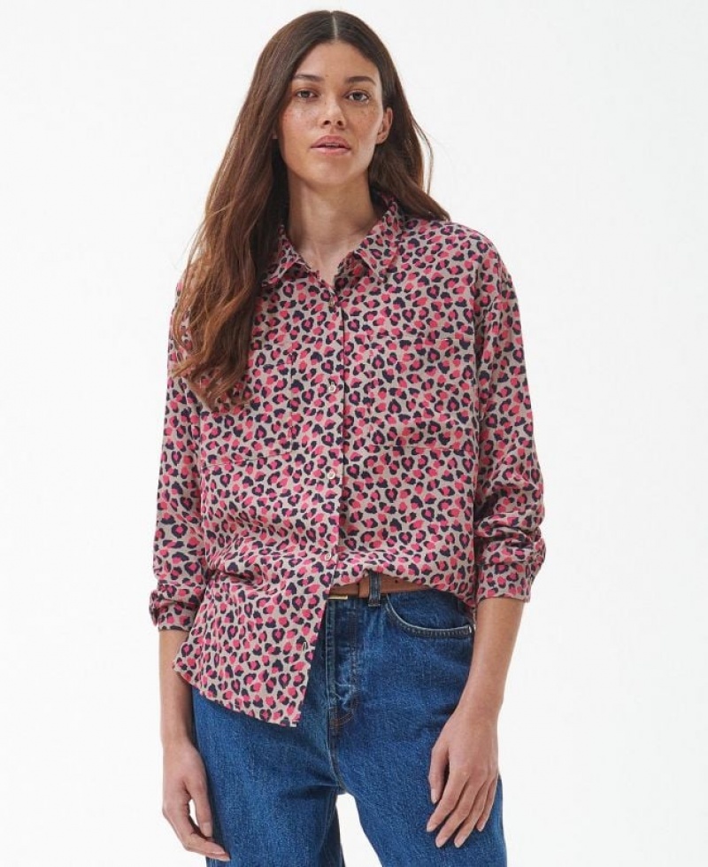 Pink / Navy Women Barbour Kingsley Shirts | US-4359PNAOJ