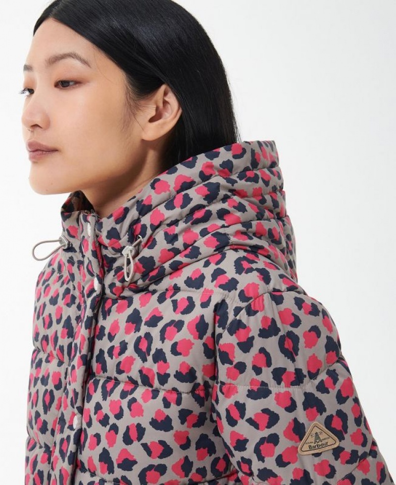 Pink / Navy Women Barbour Printed Bracken Quilted Jacket | US-7031WZJFS