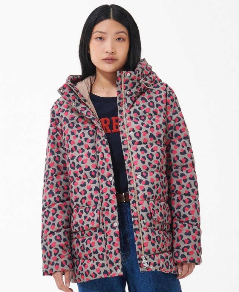 Pink / Navy Women Barbour Printed Bracken Quilted Jacket | US-7031WZJFS