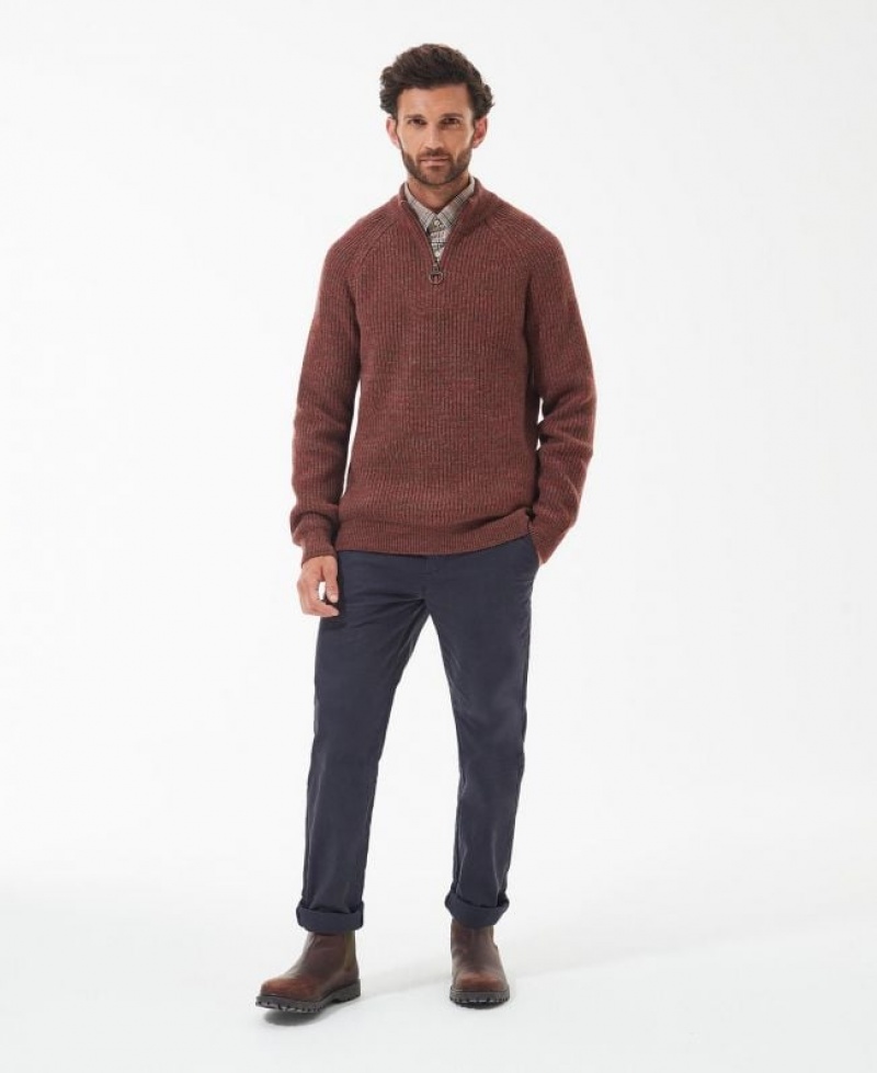 Red Brown Men Barbour Horseford Half-Zip Sweater | US-7659ORDFK