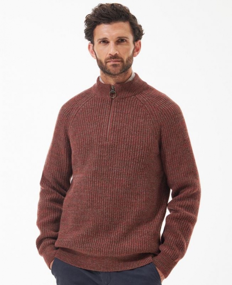 Red Brown Men Barbour Horseford Half-Zip Sweater | US-7659ORDFK