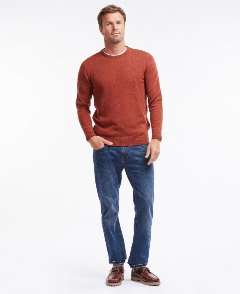 Red Brown Men Barbour Tisbury Crew Neck Sweater | US-0942PTIAW