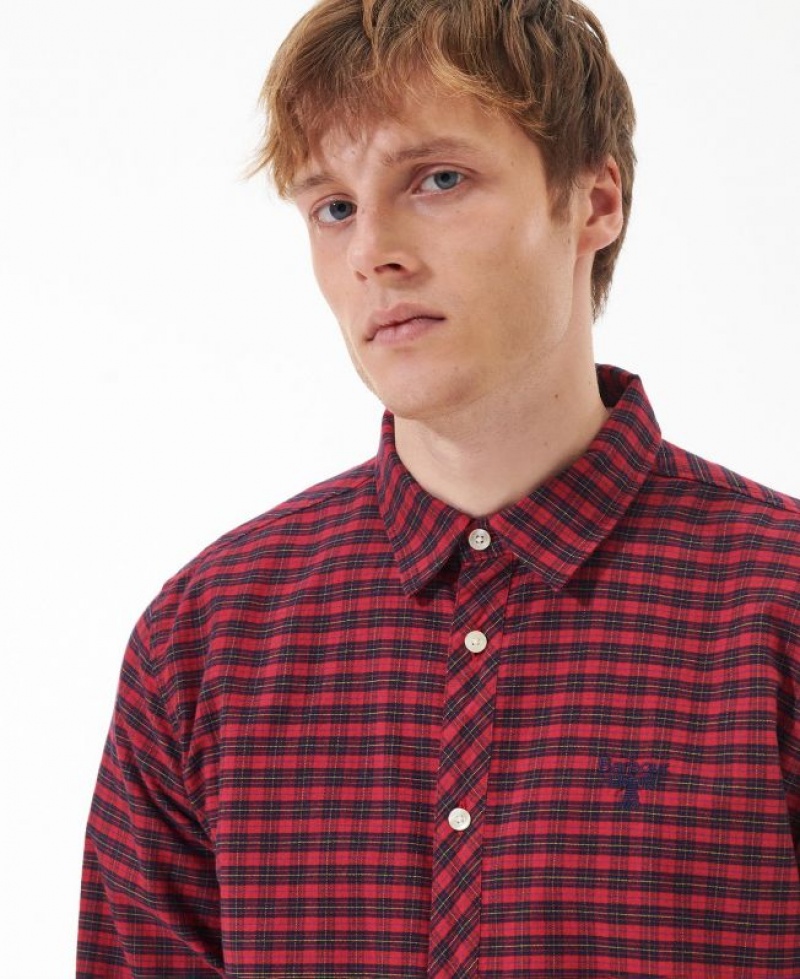 Red / Black Men Barbour Beacon Emmerson Shirts | US-4872GEQPL