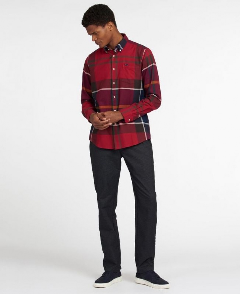 Red / Navy Men Barbour Dunoon Tailored Shirts | US-1689FNZBG