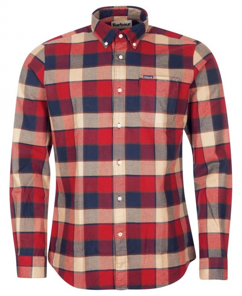 Red / Navy Men Barbour Valley Tailored Shirts | US-1567KNMXI