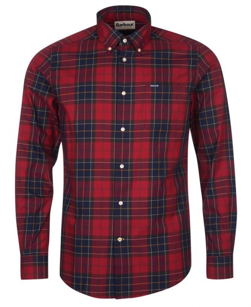 Red / Navy Men Barbour Wetheram Tailored Shirts | US-1408ZEYVC