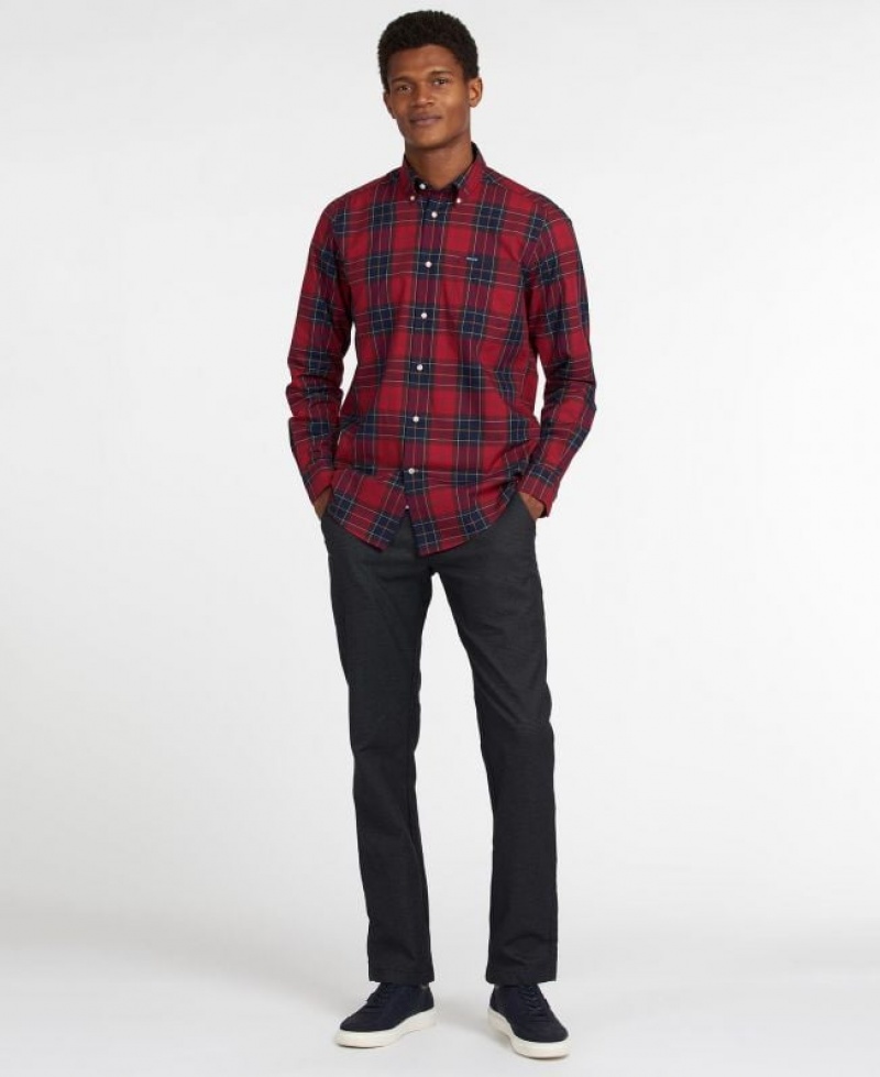 Red / Navy Men Barbour Wetheram Tailored Shirts | US-1408ZEYVC