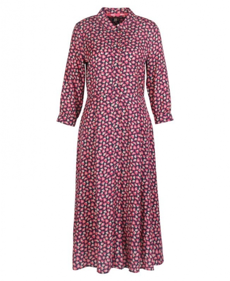 Red / Navy Women Barbour Rosoman Midi Dress | US-0469JFDGP