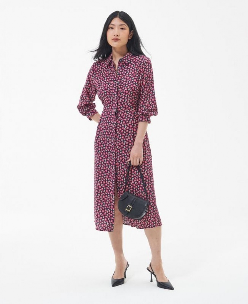 Red / Navy Women Barbour Rosoman Midi Dress | US-0469JFDGP