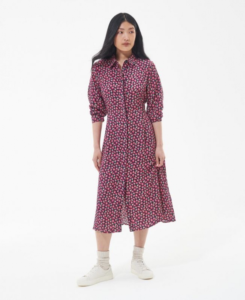 Red / Navy Women Barbour Rosoman Midi Dress | US-0469JFDGP