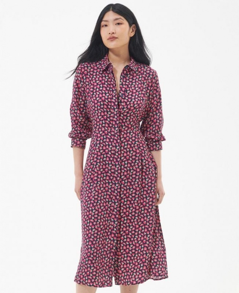 Red / Navy Women Barbour Rosoman Midi Dress | US-0469JFDGP