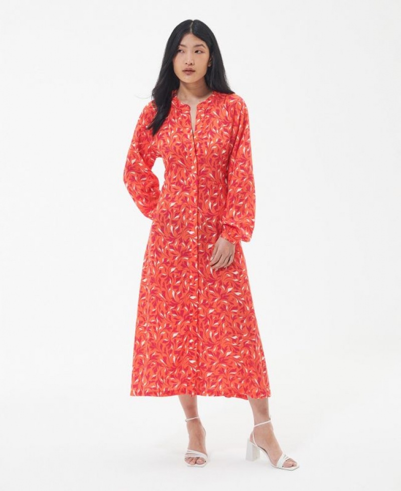 Red / Orange Women Barbour Samphire Midi Dress | US-8634ZQKAG