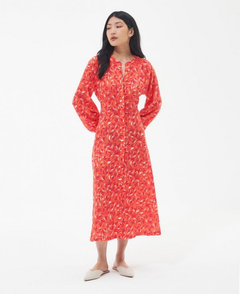 Red / Orange Women Barbour Samphire Midi Dress | US-8634ZQKAG