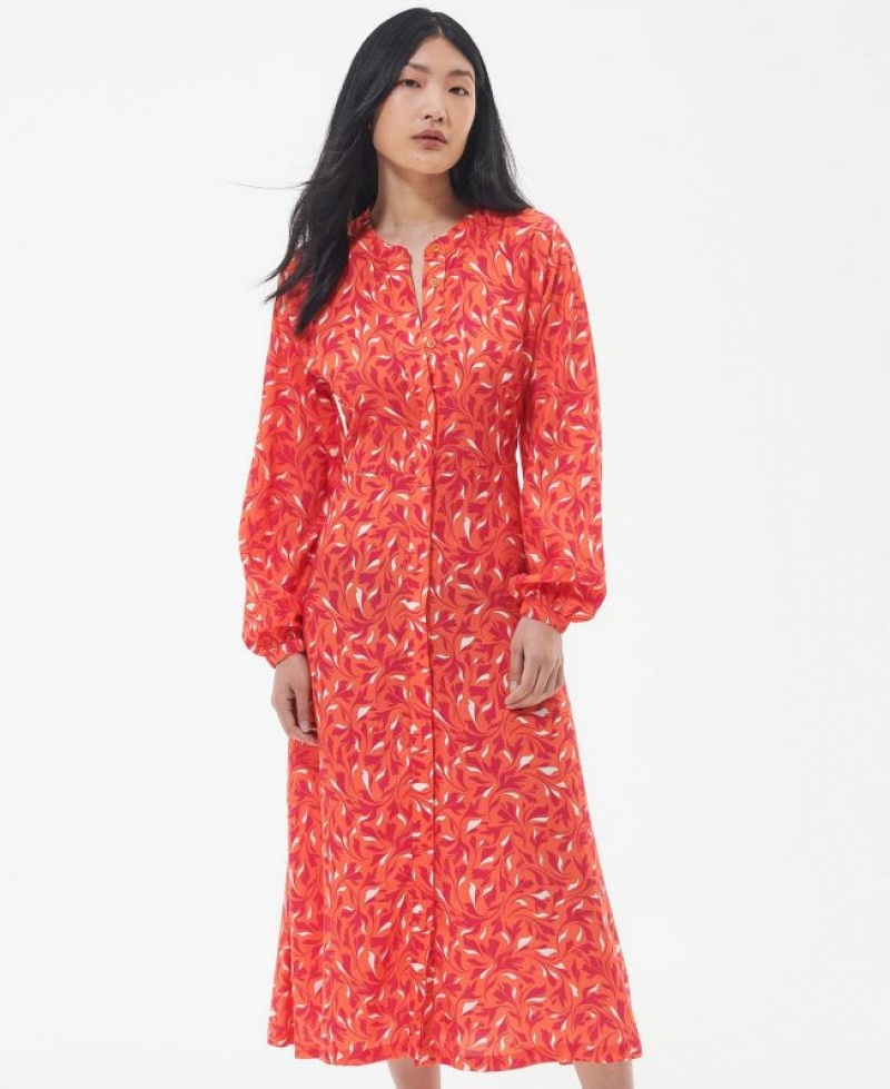 Red / Orange Women Barbour Samphire Midi Dress | US-8634ZQKAG