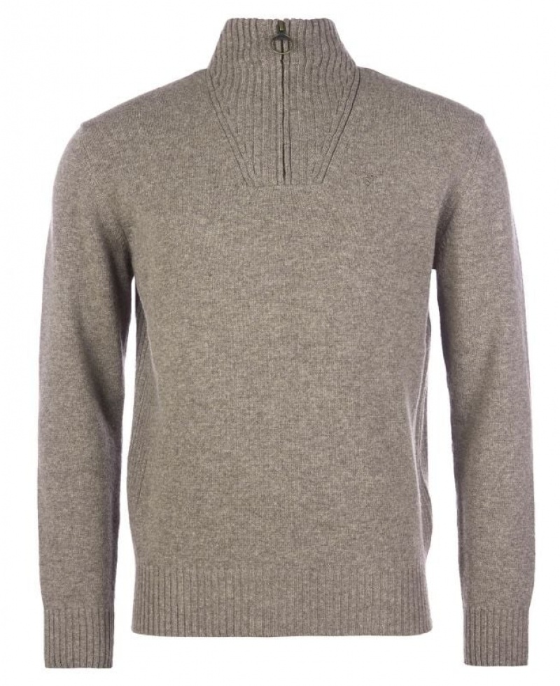 Taupe Men Barbour Essential Lambswool Half Zip Sweater | US-7602FQZHD