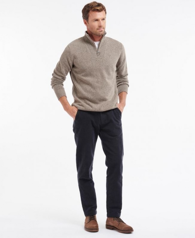 Taupe Men Barbour Essential Lambswool Half Zip Sweater | US-7602FQZHD