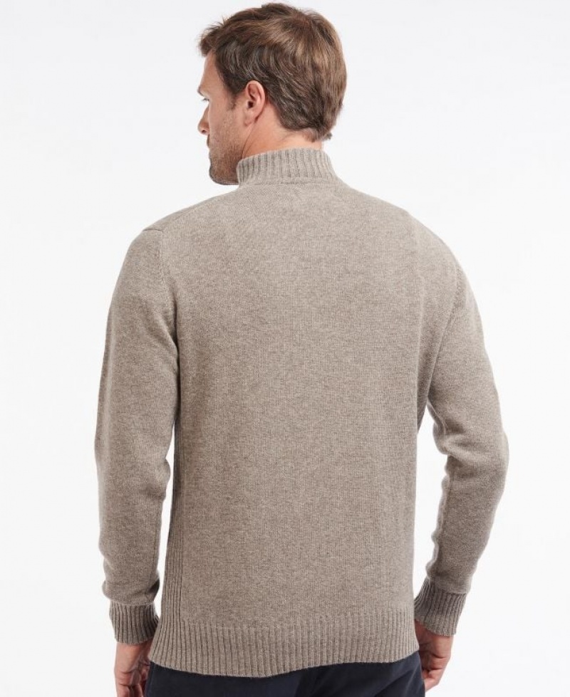 Taupe Men Barbour Essential Lambswool Half Zip Sweater | US-7602FQZHD