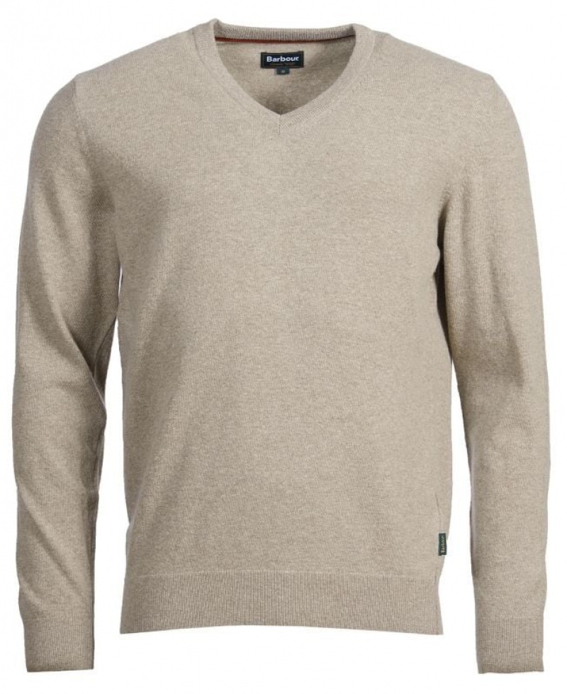 Taupe Men Barbour Harrow V Neck Sweater | US-7186LEWBG