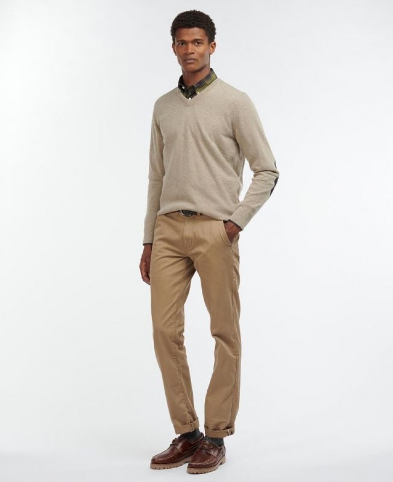 Taupe Men Barbour Harrow V Neck Sweater | US-7186LEWBG