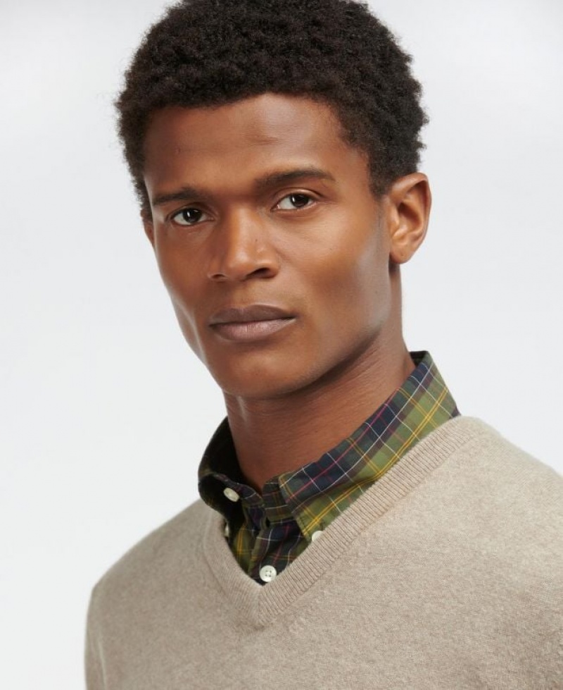 Taupe Men Barbour Harrow V Neck Sweater | US-7186LEWBG