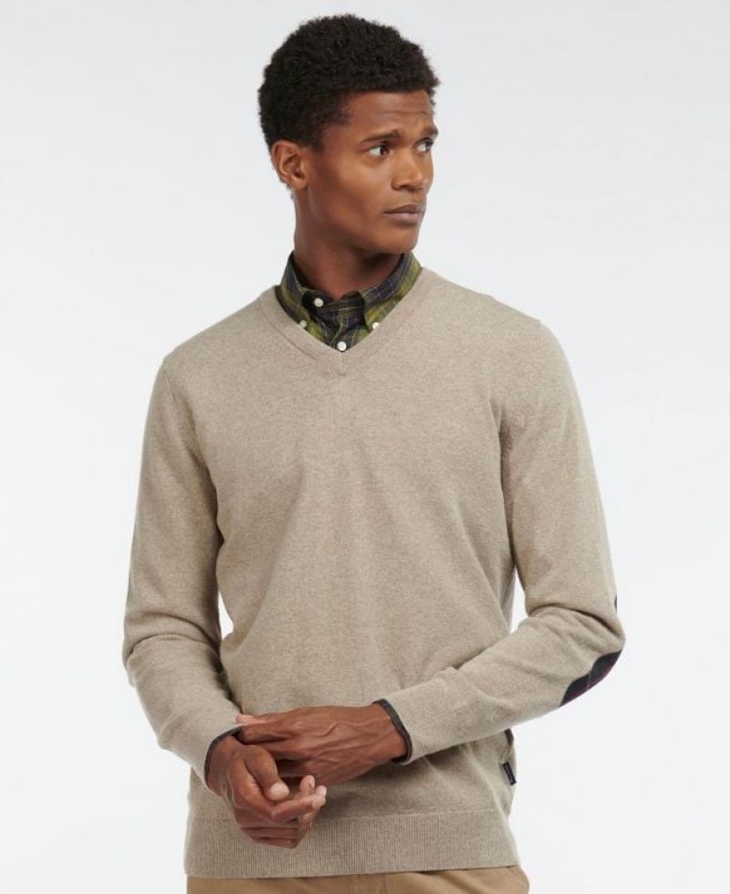 Taupe Men Barbour Harrow V Neck Sweater | US-7186LEWBG