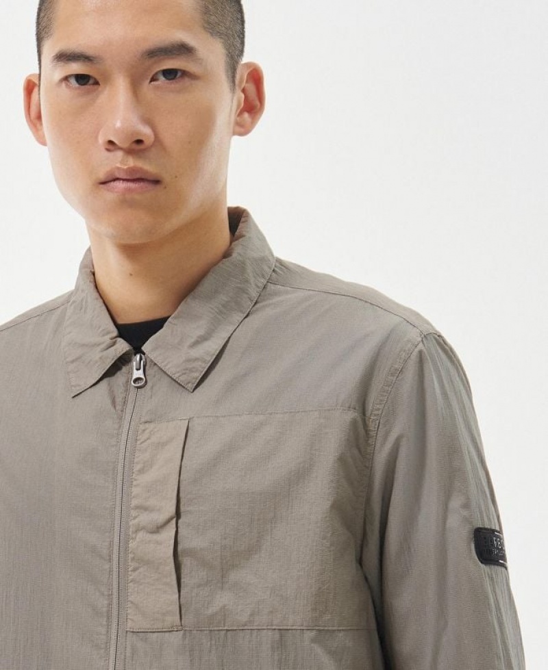 Taupe Men Barbour International Grid Overshirt | US-0189OUWTB