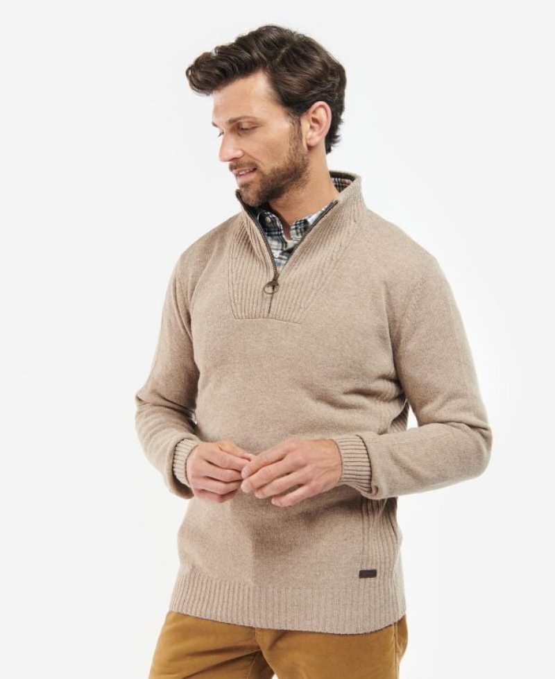 Taupe Men Barbour Nelson Essential Half Zip Sweatshirt | US-9526BXSPD