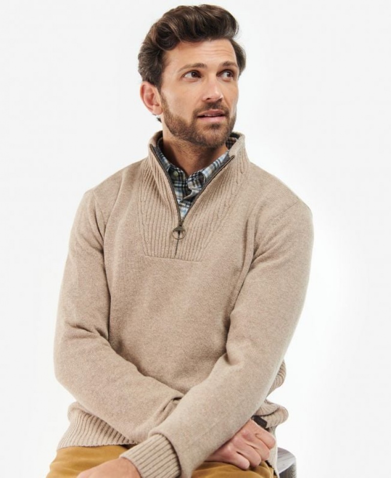 Taupe Men Barbour Nelson Essential Half Zip Sweatshirt | US-9526BXSPD