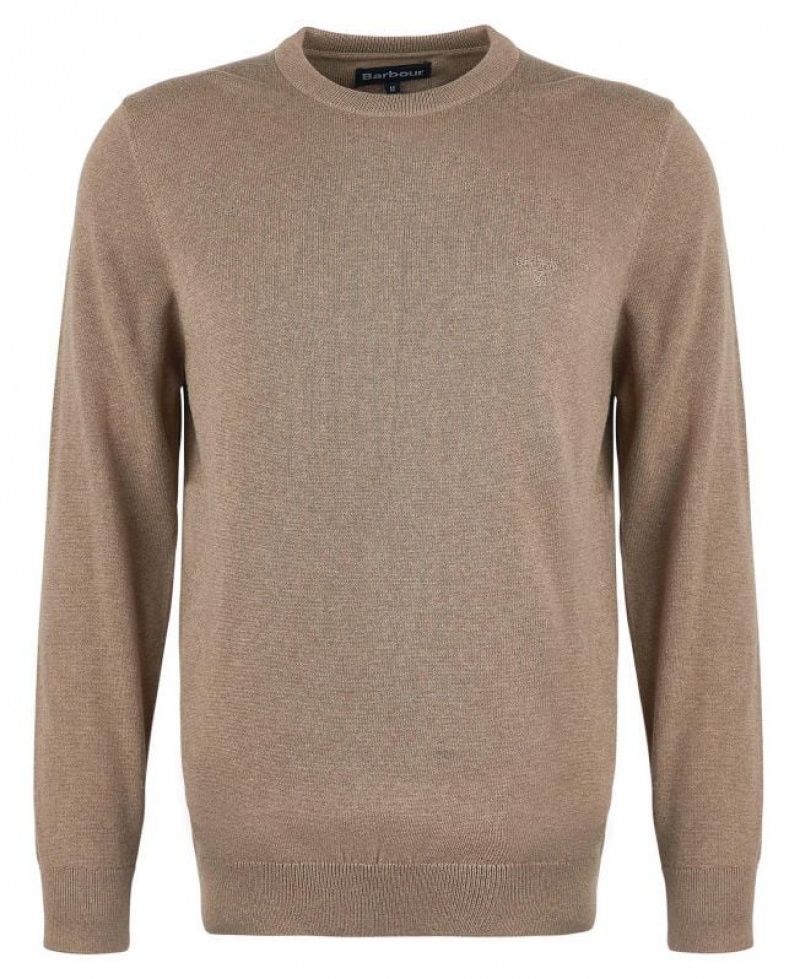 Taupe Men Barbour Pima Cotton Crew Neck Sweater | US-5894VQBES