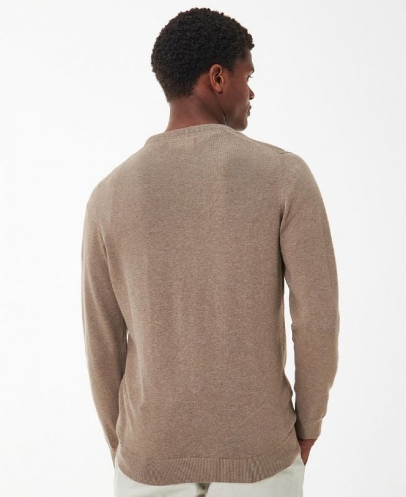 Taupe Men Barbour Pima Cotton Crew Neck Sweater | US-5894VQBES