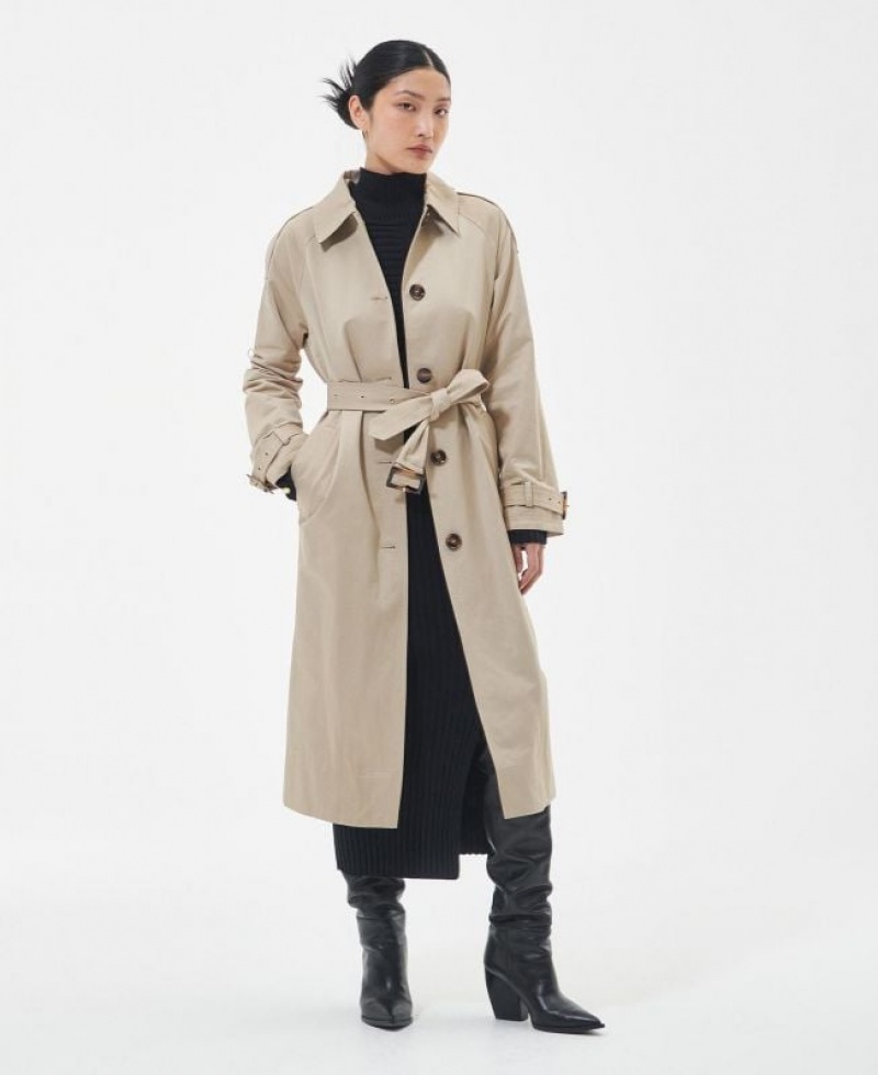 Taupe Women Barbour Marie Showerproof Trench Coat | US-5301OLCRY