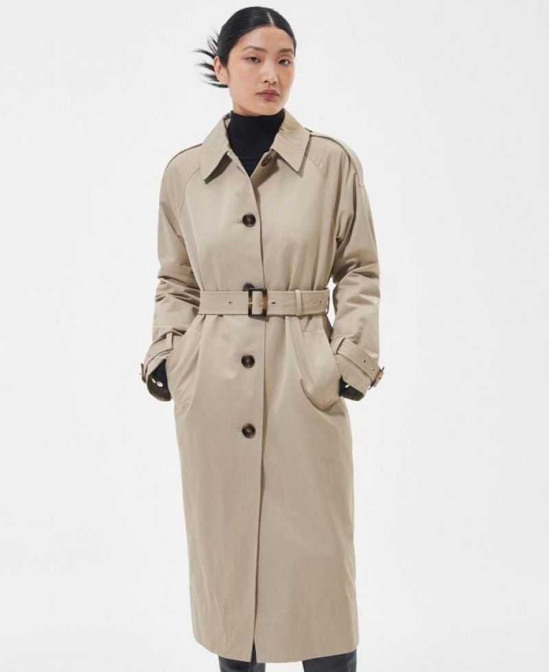 Taupe Women Barbour Marie Showerproof Trench Coat | US-5301OLCRY